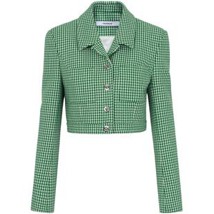 CALVINLUO 千鸟格短西装外套翻领显瘦气质时尚短款上衣 黑色/绿色
