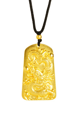 古法沙金项链龙行天下吊坠金色可调整女款送男友复古龙牌黑绳礼物