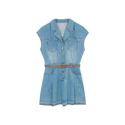 Jamor时尚休闲牛仔连衣裙无袖裙子2025夏季新款送皮带