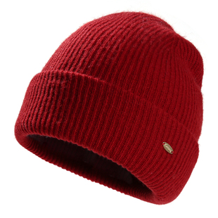 CACUSS针织帽纯羊毛新年红针织帽子女冬季时尚加厚保暖护耳毛线帽