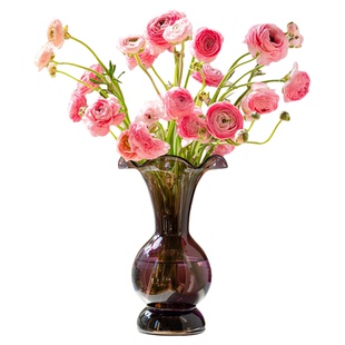 ins中古风高级感玻璃花瓶水养鲜花客厅插花家居电视柜中古花器紫