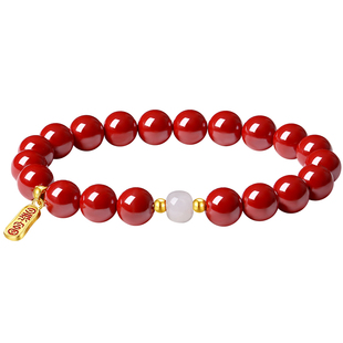 天然朱砂帝王砂手串女红色纯银手链手镯女款本命年马年生日礼物女