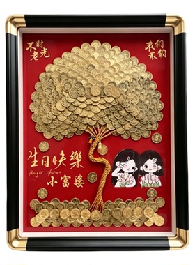 五毛硬币发财树相框生日礼物