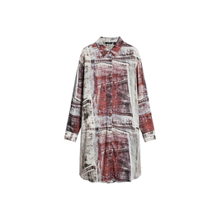 Desigual26秋冬新品复古做旧牛仔拼接印花翻领衬衫连衣裙