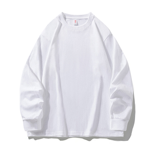 美式复古重磅纯棉长袖t恤男女款春秋季简约纯色内搭打底衫卫衣男