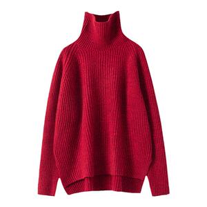 秋冬新款山羊绒衫女高领加厚宽松花纱毛衣慵懒风设计感针织打底衫