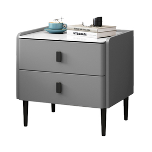 岩板床头柜全实木简约现代储物柜轻奢小型家用卧室极简床边柜整装