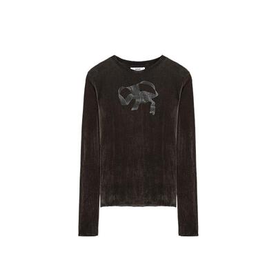 MESUX米岫春植绒绒感蝴蝶结刺绣修身圆领长袖T恤上衣MNFUD508