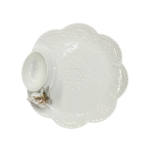 欧式浮雕蝴蝶陶瓷分隔餐盘子圆形西餐盘方形水果盘创意饺子蘸酱盘