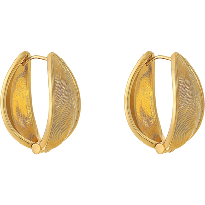 金色双面树叶U型耳扣耳环高级感