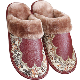 真皮棉拖鞋女冬天家居情侣防滑牛筋底室内地板加厚保暖毛毛拖鞋男