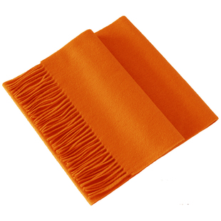 新款百搭大红纯色羊绒围巾男女冬季100%羊毛披肩加厚长款橘色橙色