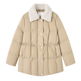 YBAI/亦白 25冬季新款女装简约百搭毛领翻领休闲保暖羽绒服外套女