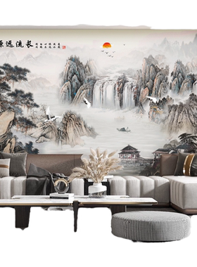 水墨山水画客厅背景墙中式壁画纸