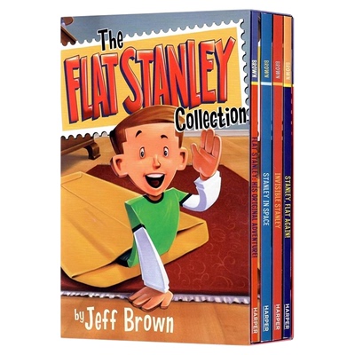 扁平的斯坦利4册盒装 英文原版小说 The Flat Stanley Collection Box Set 纸片人奇幻冒险幽默故事章节书 Jeff Brown插图小说