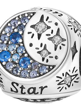 潘家风格夜光星月固定夹隔离珠卡扣DIY吊饰配件手链镀925银饰品