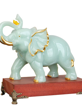 玉石大象一对招财镇宅风水摆件