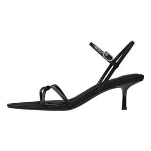 烫社交女鞋社交女鞋黑色布面细带凉鞋气质名媛尖头细高跟春夏单鞋