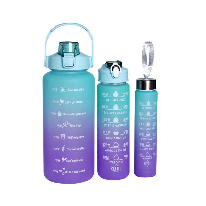 渐变三件套塑料运动水壶便携吸管太空杯户外子母套杯water bottle