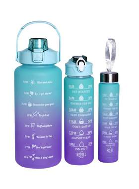 渐变三件套塑料运动水壶便携吸管太空杯户外子母套杯water bottle