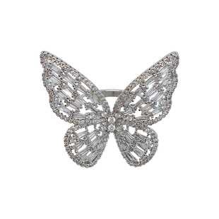 满钻镂空蝴蝶戒指夸张风开口轻奢锆石食指戒日韩气质网红戒圈女