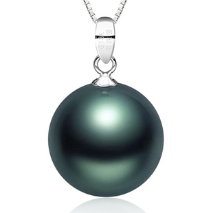 南珠宫尚简 18K金大溪地黑珍珠吊坠 正圆海水项坠送925银项链品质