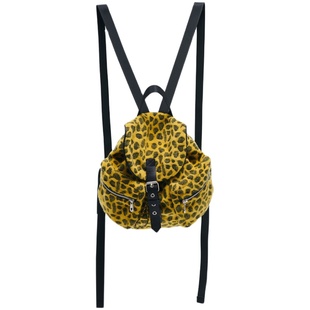 HIDDENNOTES（售完无补）黄色毛呢豹纹双肩包 秋冬百搭翻盖书包