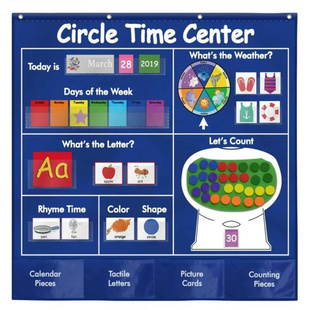 center教室环创布置 数字天气星期颜色形状字母挂袋Circle time