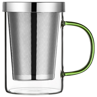 玻璃茶杯带把手办公室男士泡茶杯茶水分离不锈钢过滤网大容量水杯