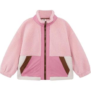 左西女童羊羔绒外套儿童2025新款秋冬款女孩洋气夹克冬季棉服上衣