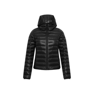 oneup90白鸭绒亮面修身排骨羽绒服女冬季小个子保暖防风连帽外套