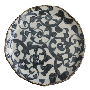 日本原装进口美浓烧手工复古粗陶碗唐草甜品碗菜盘日式面碗双耳盘