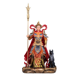 二郎显圣真君像铜极彩二郎神杨戬神像哮天犬家用供奉天神像体摆件