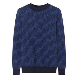 鹿王羊绒衫男士半高领单面提花条纹12针加厚套头衫春秋新款