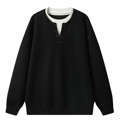 美式复古假两件拼接圆领卫衣男女