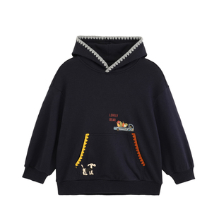 砚台家女童卫衣薄款2026春秋季新款儿童洋气时髦卡通刺绣连帽上衣