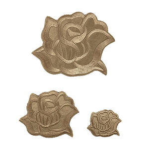 自粘米白棕色花朵刺绣布贴卡其补丁贴衣服羽绒服裤子装饰补洞贴花