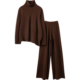 穿出来腔调满满!羊绒衫女纯羊绒裤子女外穿阔腿裤羊绒套装女毛衣