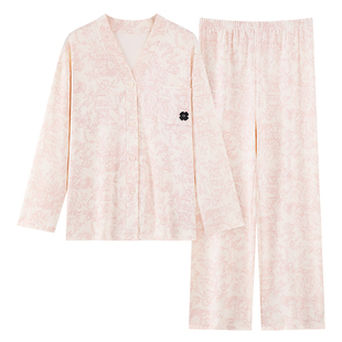 帕兰朵睡衣女春秋季带胸垫长袖2025新款可外穿学生大码家居服套装