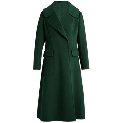 深绿色中长款毛呢外套
