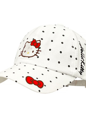 正版Kitty猫刺绣波点棒球帽子女