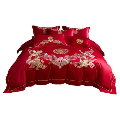 坤花龙凤爱恋纯棉大红刺绣四件套
