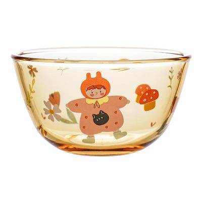 琥珀色高硼硅家用花梦女孩饭碗保鲜盒汤桶耐高温公办带饭玻璃餐具
