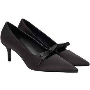 [新年礼物]CHARLES&KEITH女鞋CK1-61720252粗花呢缎面高跟鞋单鞋