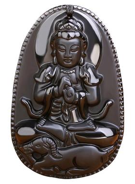 大日如来吊坠天然黑曜石本命佛