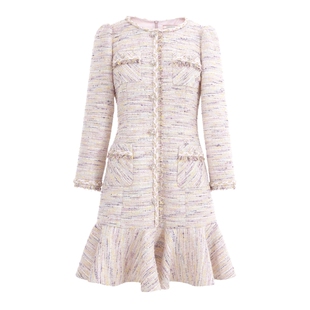 【商场同款】可可尼COCOON秋冬新款气质圆领经典小香风连衣裙女