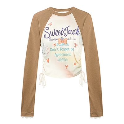 LALABOBO蝴蝶结字母撞色T恤