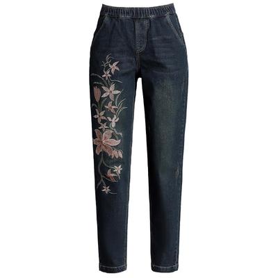 刺绣春秋新款中年妈妈女士牛仔裤