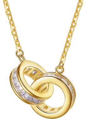 周六福环环相扣项链女款S925银黄金色双环O字链送女友节日礼物