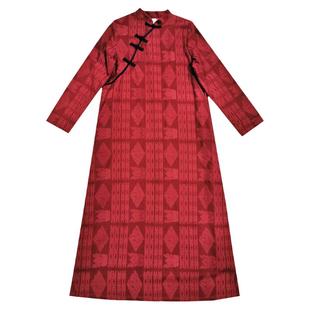 【怜香】素心自制民族风连衣裙加厚秋冬季中国风女装提花长裙包邮